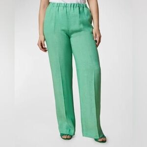 Marina Rinaldi Rocco High Rise Linen Trousers In Emerald Size 14 Coastal NWT